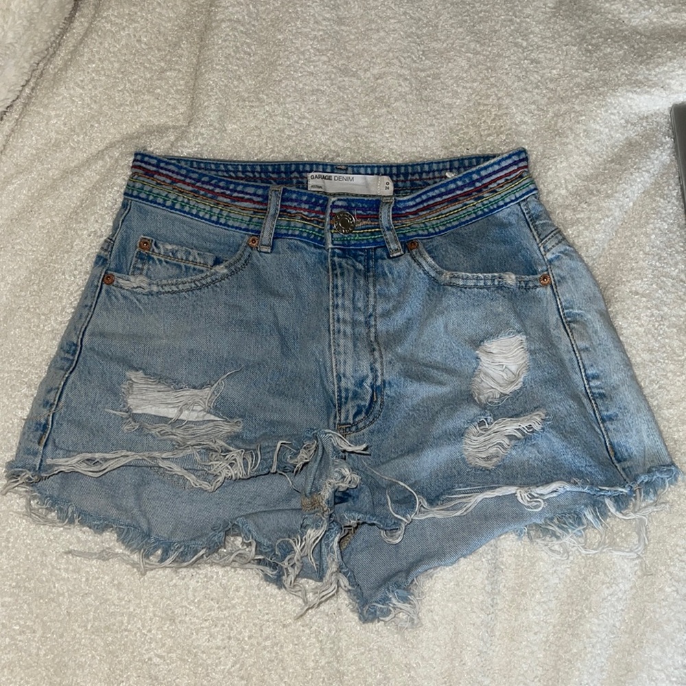 Rainbow band jean shorts from GARAGE